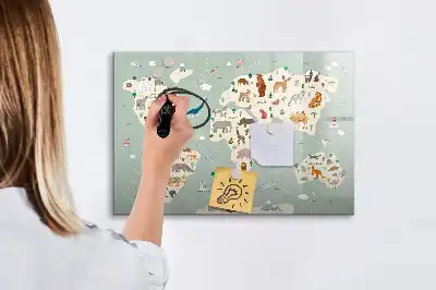 Beschreibbare Magnettafel in Form einer Tierweltkarte