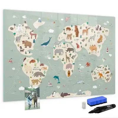 Beschreibbare Magnettafel in Form einer Tierweltkarte