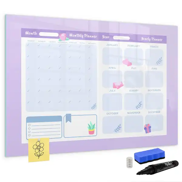 Beschreibbare Magnettafel als Jahresplaner in Rosa