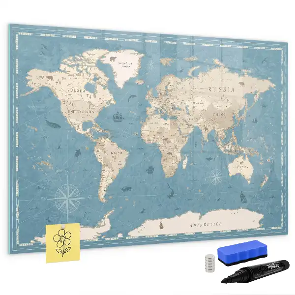 Magnetische Memoboard-Weltkarte im Vintage-Design zum Beschreiben