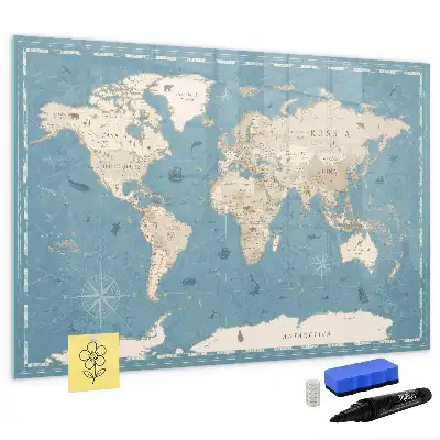 Magnetische Memoboard-Weltkarte im Vintage-Design zum Beschreiben