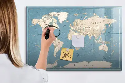 Magnetische Memoboard-Weltkarte im Vintage-Design zum Beschreiben