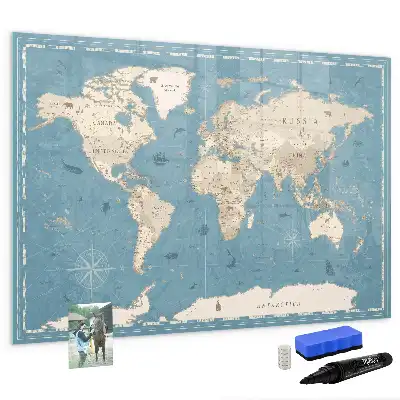Magnetische Memoboard-Weltkarte im Vintage-Design zum Beschreiben