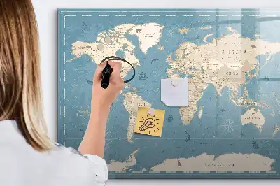 Magnetische Memoboard-Weltkarte im Vintage-Design zum Beschreiben