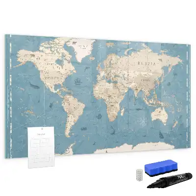 Magnetische Memoboard-Weltkarte im Vintage-Design zum Beschreiben