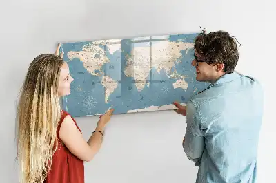 Magnetische Memoboard-Weltkarte im Vintage-Design zum Beschreiben