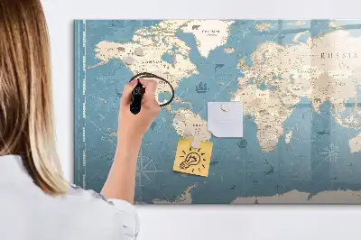 Magnetische Memoboard-Weltkarte im Vintage-Design zum Beschreiben