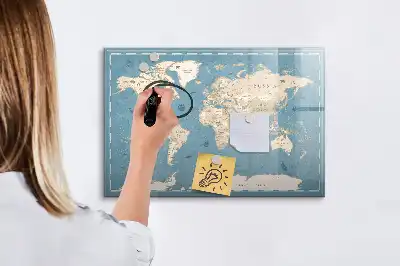 Magnetische Memoboard-Weltkarte im Vintage-Design zum Beschreiben