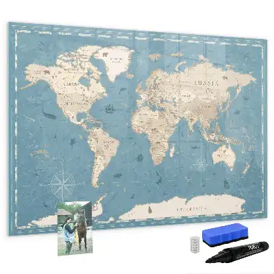 Magnetische Memoboard-Weltkarte im Vintage-Design zum Beschreiben