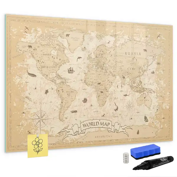 Beschreibbare Magnettafel mit Vintage-Weltkarte