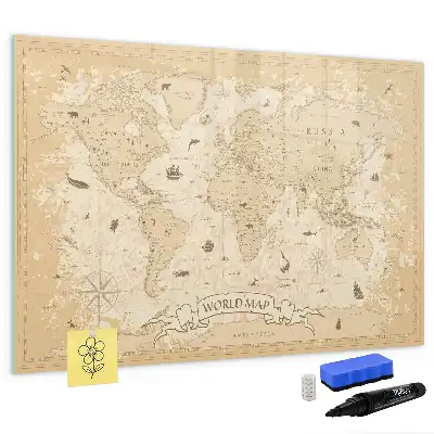 Beschreibbare Magnettafel mit Vintage-Weltkarte