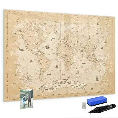 Beschreibbare Magnettafel mit Vintage-Weltkarte