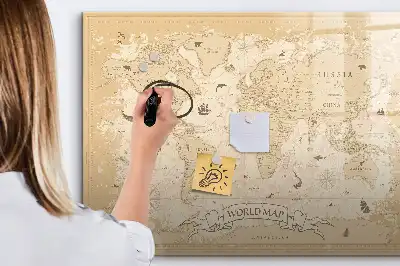 Beschreibbare Magnettafel mit Vintage-Weltkarte