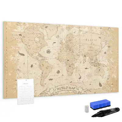 Beschreibbare Magnettafel mit Vintage-Weltkarte