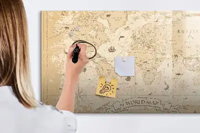 Beschreibbare Magnettafel mit Vintage-Weltkarte