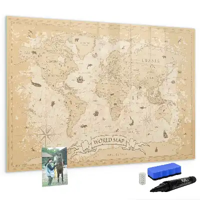 Beschreibbare Magnettafel mit Vintage-Weltkarte
