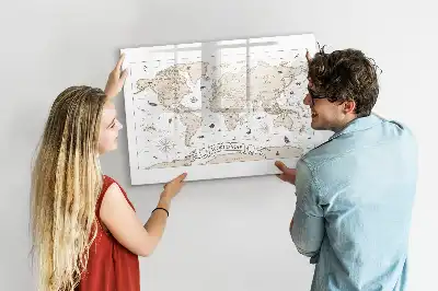 Schreib-Magnettafel mit Vintage-Weltkartenmotiv