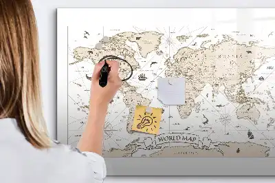 Schreib-Magnettafel mit Vintage-Weltkartenmotiv