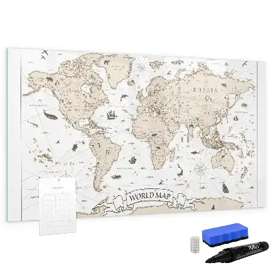 Schreib-Magnettafel mit Vintage-Weltkartenmotiv