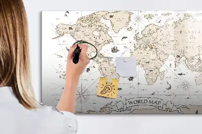 Schreib-Magnettafel mit Vintage-Weltkartenmotiv