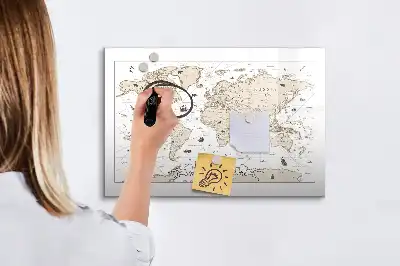 Schreib-Magnettafel mit Vintage-Weltkartenmotiv