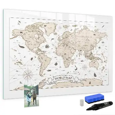 Schreib-Magnettafel mit Vintage-Weltkartenmotiv
