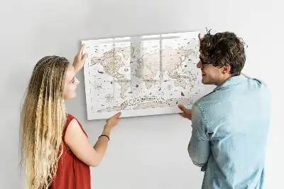 Schreib-Magnettafel mit Vintage-Weltkartenmotiv