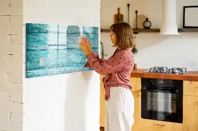 Beschreibbare Magnettafel in Optik von altem blauem Holz