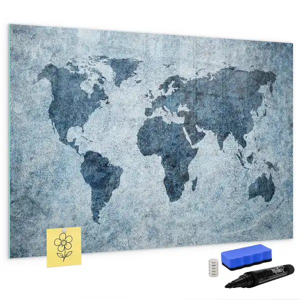 Schreib-Magnettafel mit Motiv einer gemalten Weltkarte