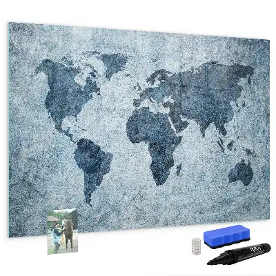 Schreib-Magnettafel mit Motiv einer gemalten Weltkarte