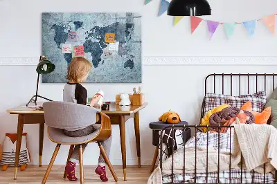 Schreib-Magnettafel mit Motiv einer gemalten Weltkarte