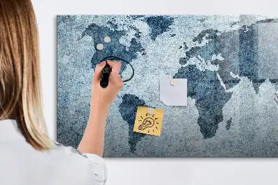 Schreib-Magnettafel mit Motiv einer gemalten Weltkarte