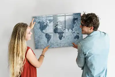 Schreib-Magnettafel mit Motiv einer gemalten Weltkarte