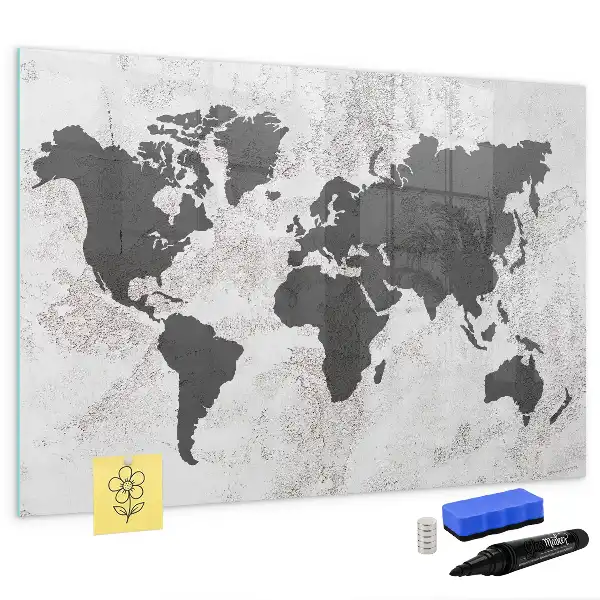 Beschreibbare Magnettafel mit Weltkarte auf Beton