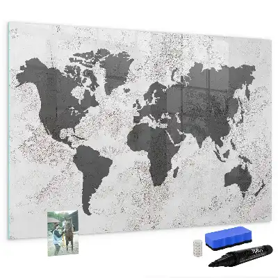 Beschreibbare Magnettafel mit Weltkarte auf Beton