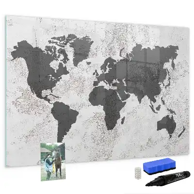 Beschreibbare Magnettafel mit Weltkarte auf Beton