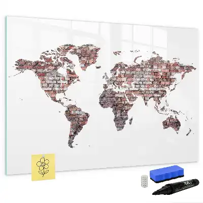 Beschreibbare Magnettafel Weltkarte auf Ziegeln
