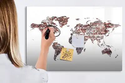 Beschreibbare Magnettafel Weltkarte auf Ziegeln