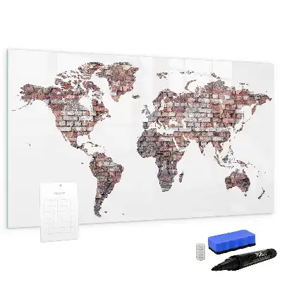 Beschreibbare Magnettafel Weltkarte auf Ziegeln