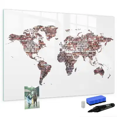 Beschreibbare Magnettafel Weltkarte auf Ziegeln