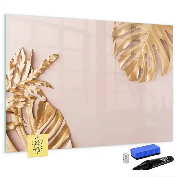 Beschreibbare Magnettafel mit Motiv Goldene Tropenblätter