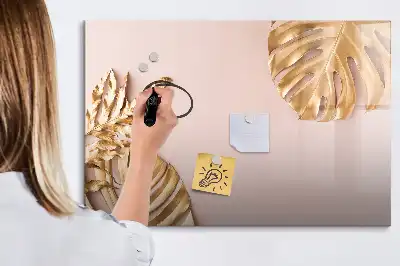 Beschreibbare Magnettafel mit Motiv Goldene Tropenblätter