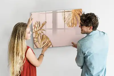 Beschreibbare Magnettafel mit Motiv Goldene Tropenblätter
