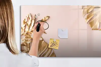 Beschreibbare Magnettafel mit Motiv Goldene Tropenblätter