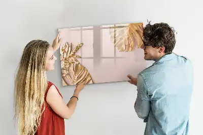 Beschreibbare Magnettafel mit Motiv Goldene Tropenblätter