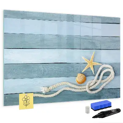 Beschreibbare Magnettafel mit Motiv Bretter mit Pflanzen und Muscheln