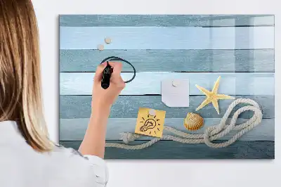 Beschreibbare Magnettafel mit Motiv Bretter mit Pflanzen und Muscheln
