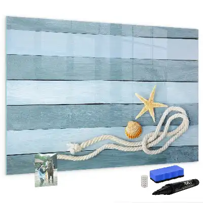 Beschreibbare Magnettafel mit Motiv Bretter mit Pflanzen und Muscheln