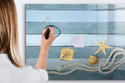 Beschreibbare Magnettafel mit Motiv Bretter mit Pflanzen und Muscheln