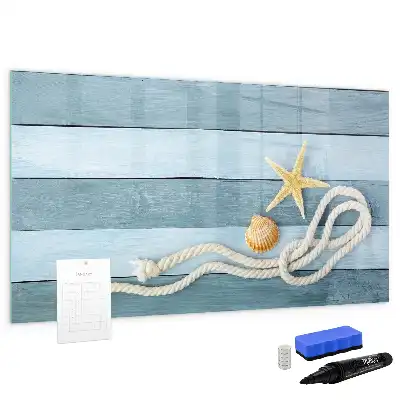 Beschreibbare Magnettafel mit Motiv Bretter mit Pflanzen und Muscheln